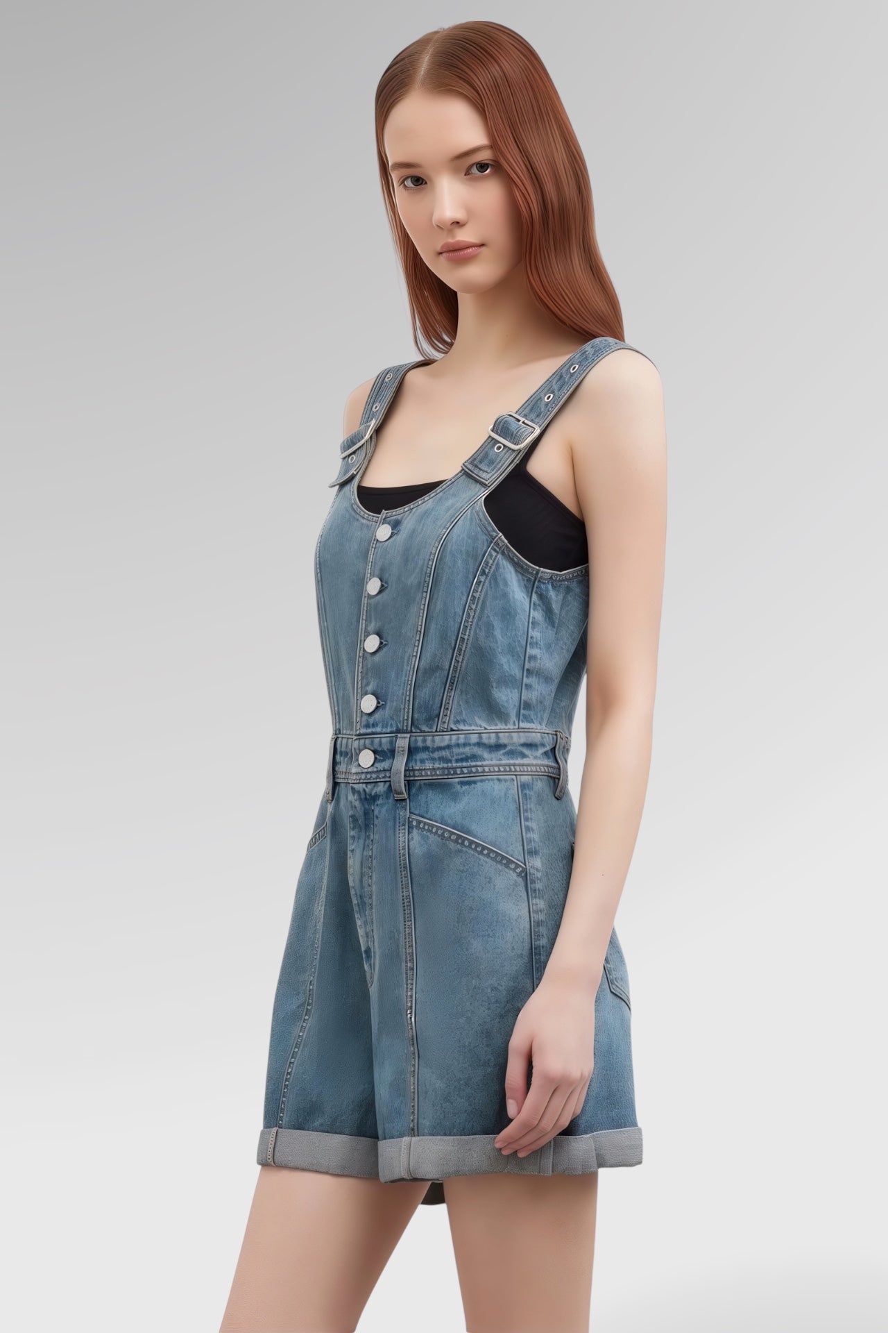 Panelled Zip-Front Denim Mini Dress