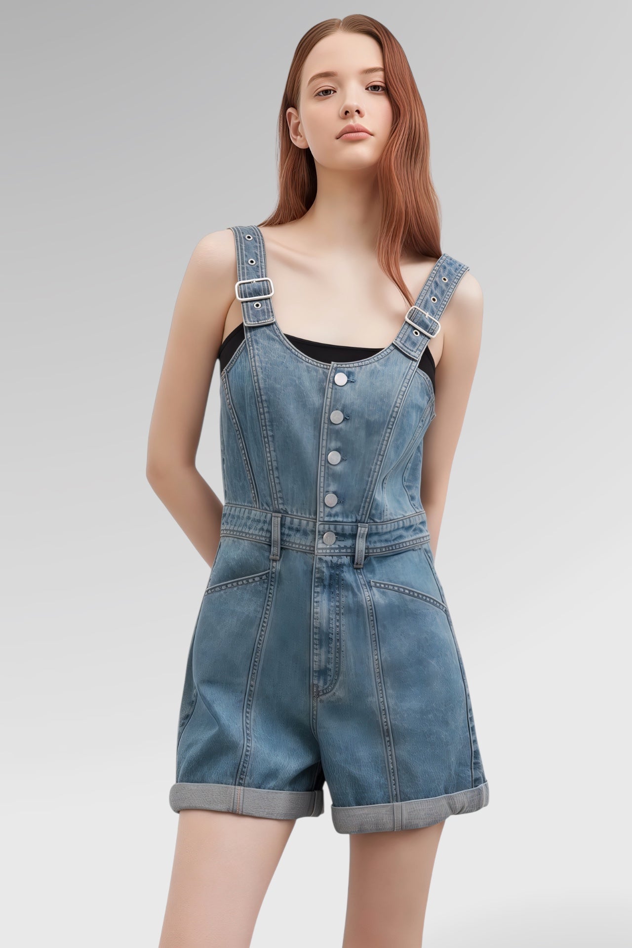 Panelled Zip-Front Denim Mini Dress