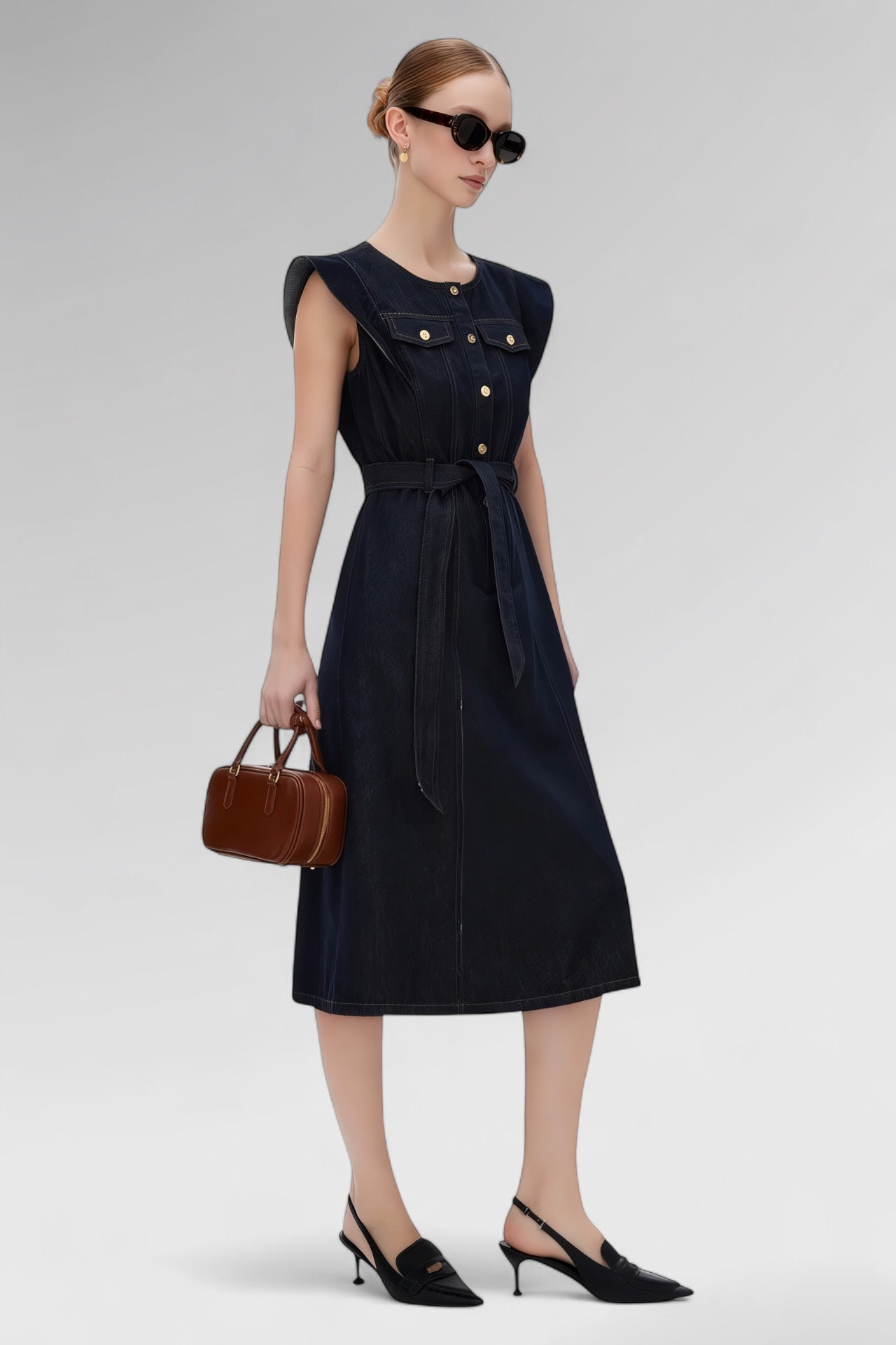 Eclipse Buttoned Denim Midi Dress