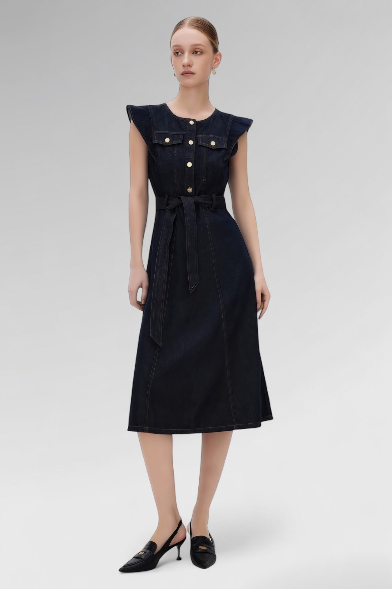 Eclipse Buttoned Denim Midi Dress