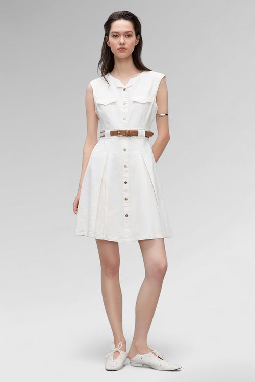 Aria Pleated Denim Mini Dress