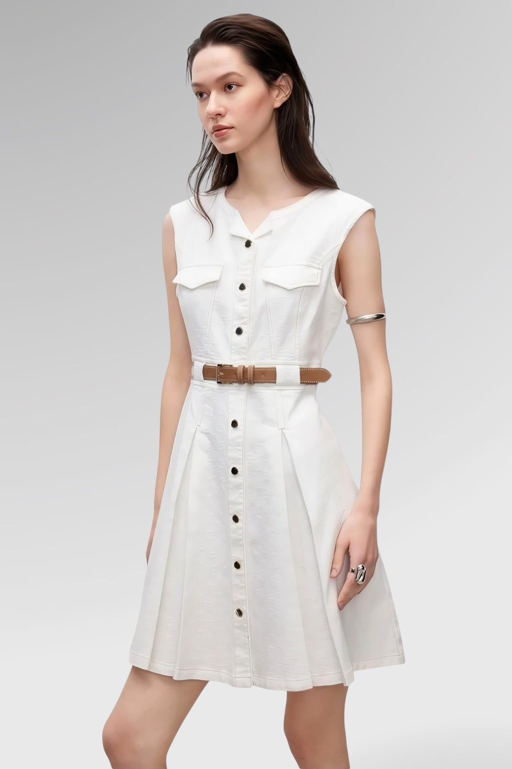 Aria Pleated Denim Mini Dress
