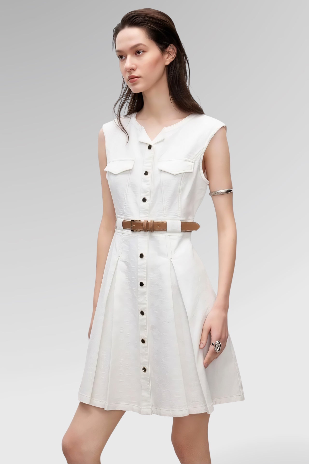 Aria Pleated Denim Mini Dress